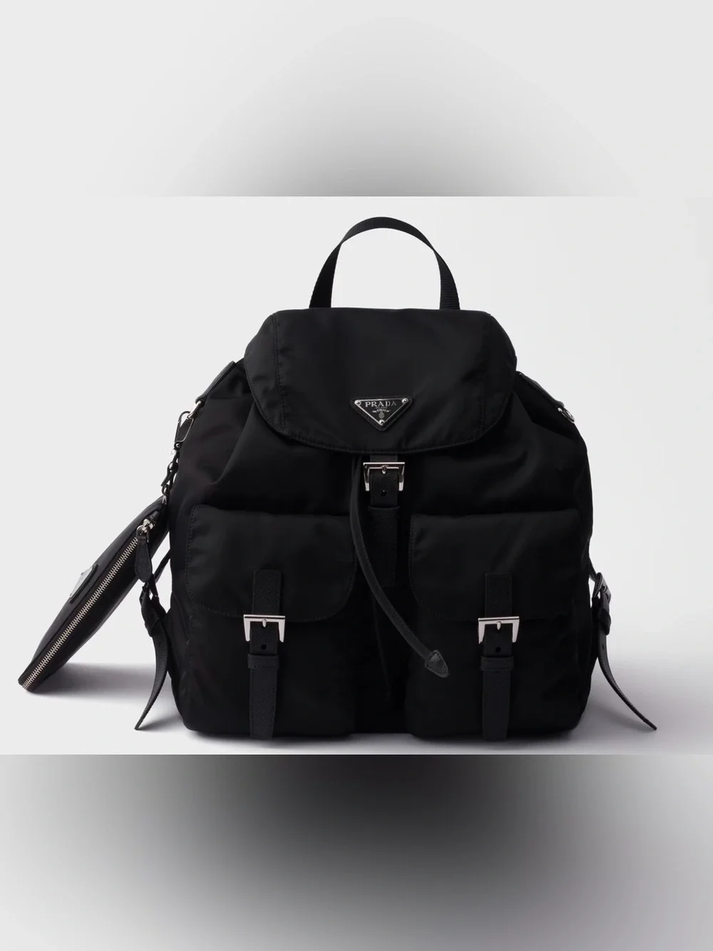 Prada Black Nylon Backpack with Silver Hardware